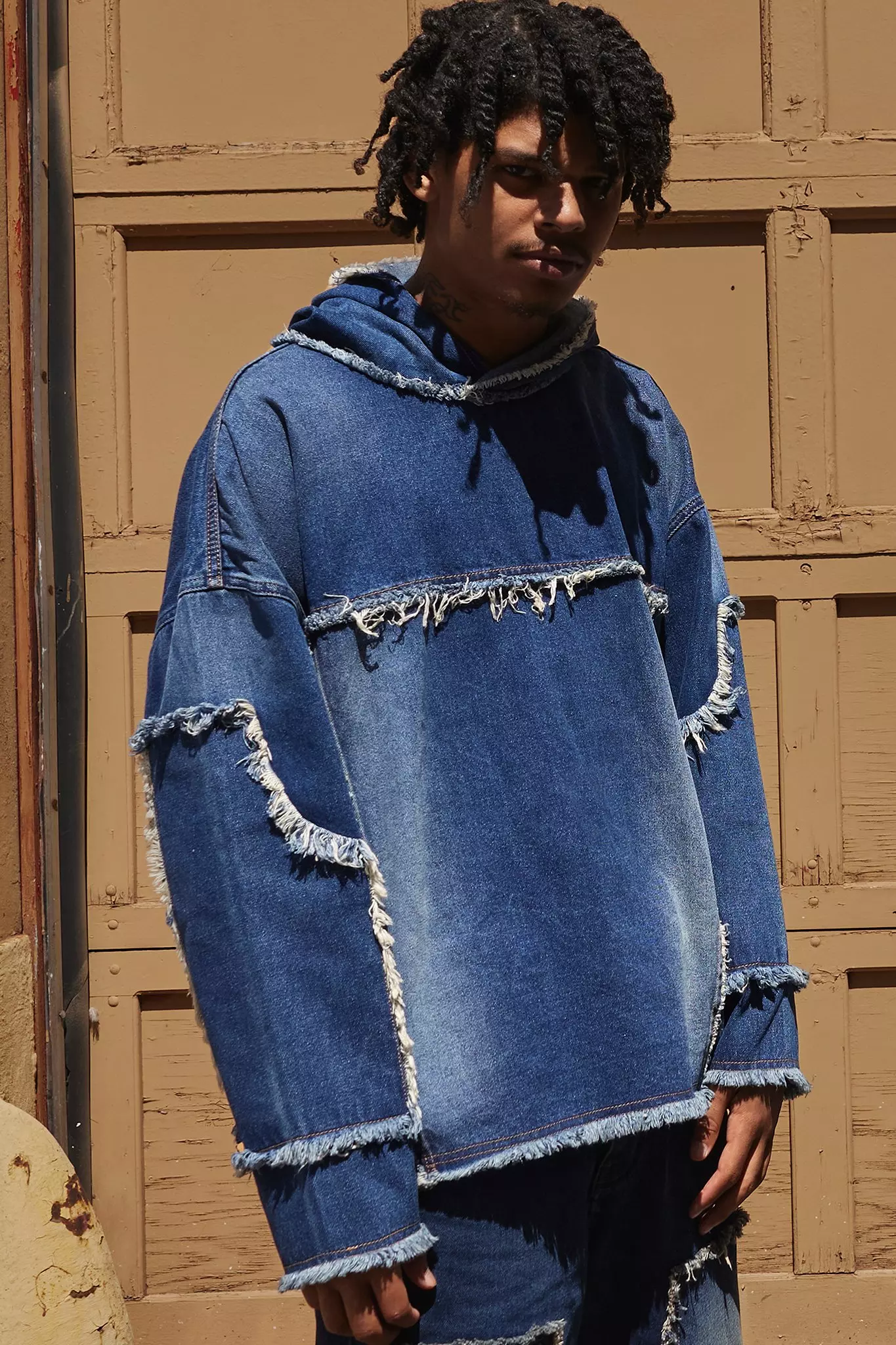 Denim best sale hoodie pullover